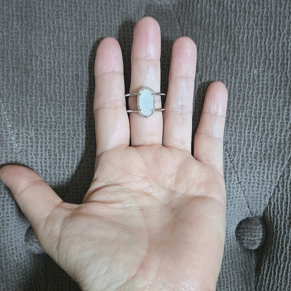 Kendra Scott "Elyse" Double✌️ Band White Iridescent Drusy Ring💍 - Picture 15 of 16